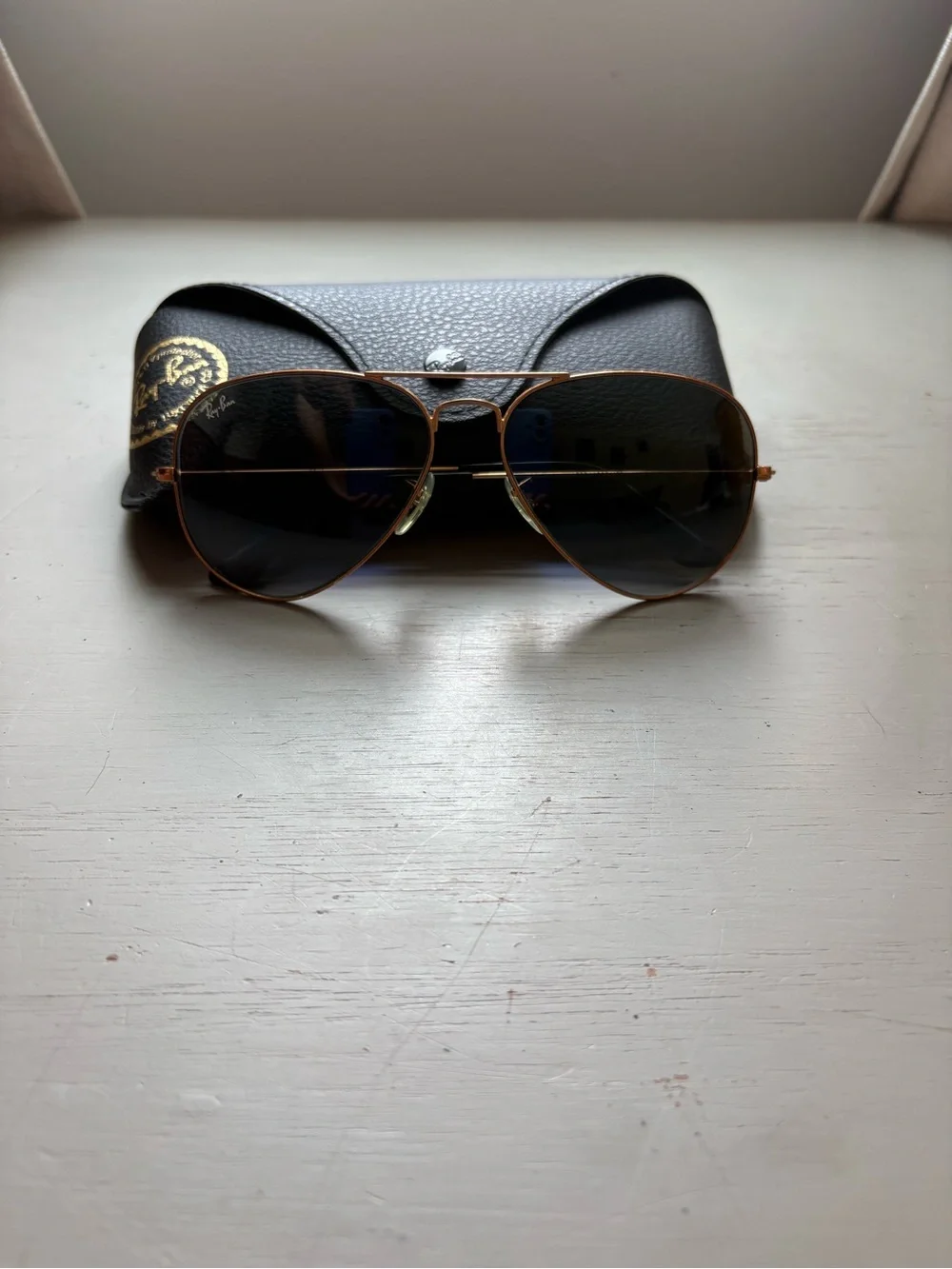 Ray-Ban Gold Frame Aviator Sunglasses with Black Lenses